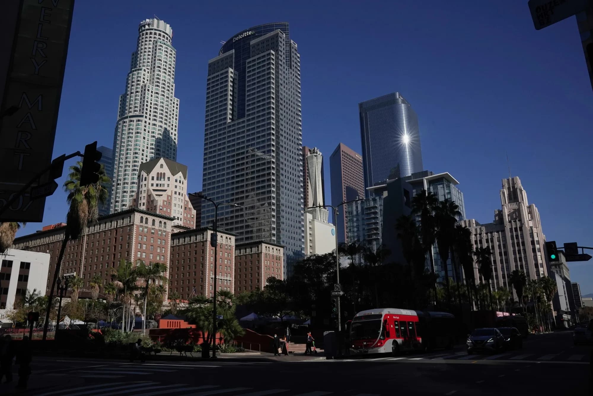 Downtown Los Angeles skyscrapers including the AT&T and Deloitte buildings