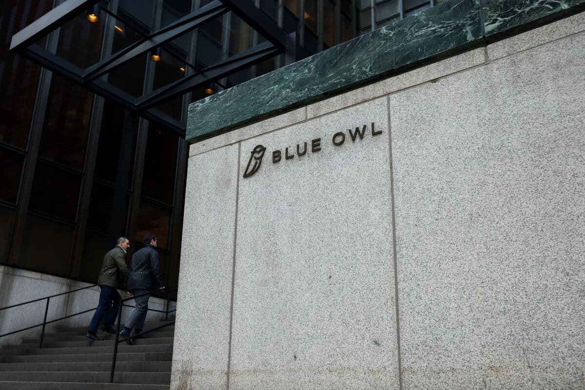 The Blue Owl Capital sign at its office entrance