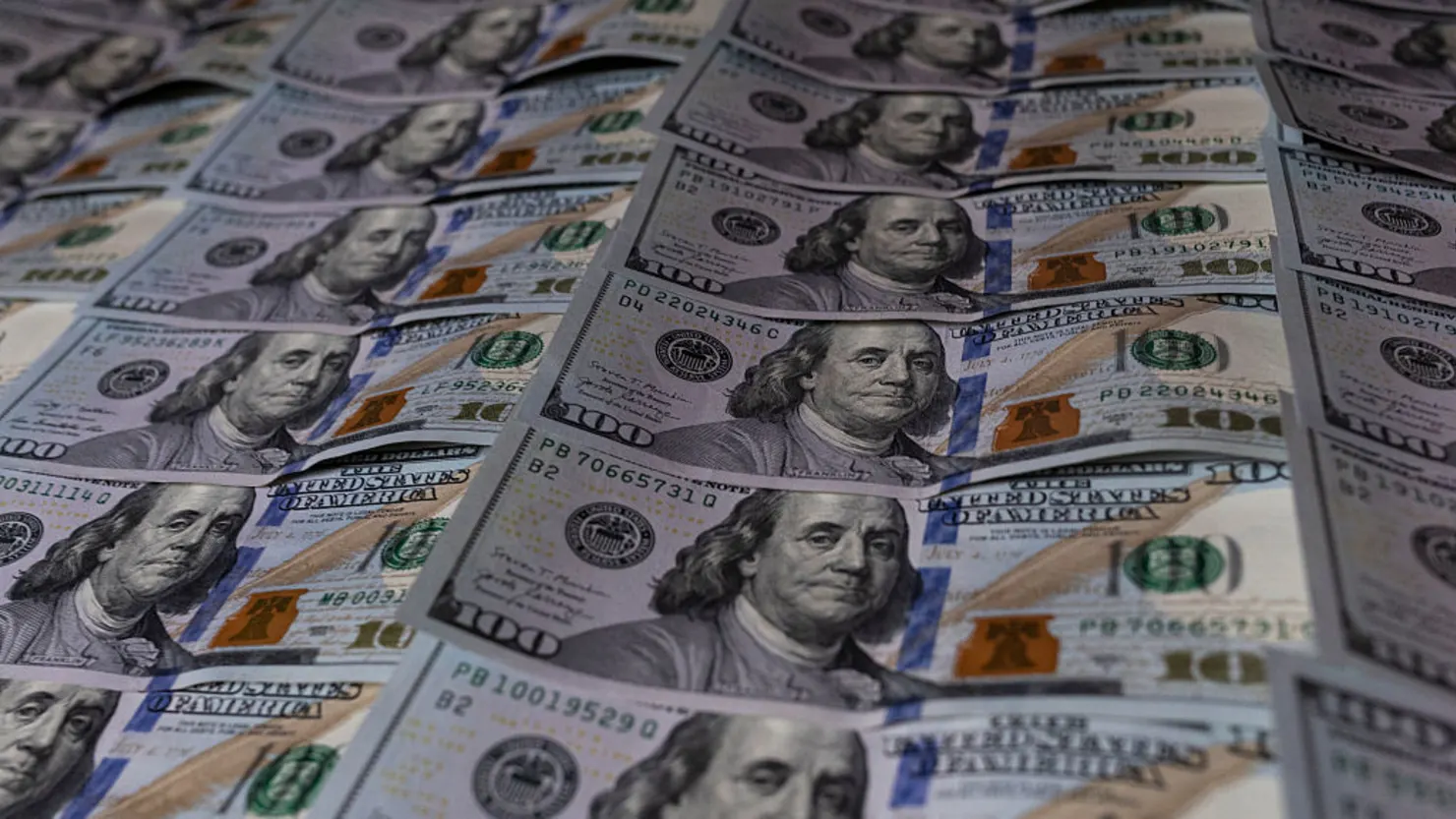 Sheets of freshly printed U.S. $100 bills
